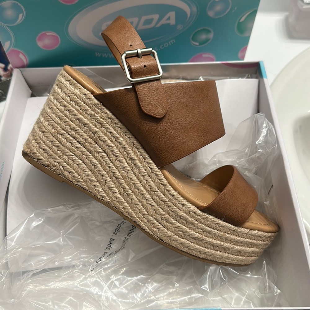 Soda Brown Espadrille Wedge Sandals